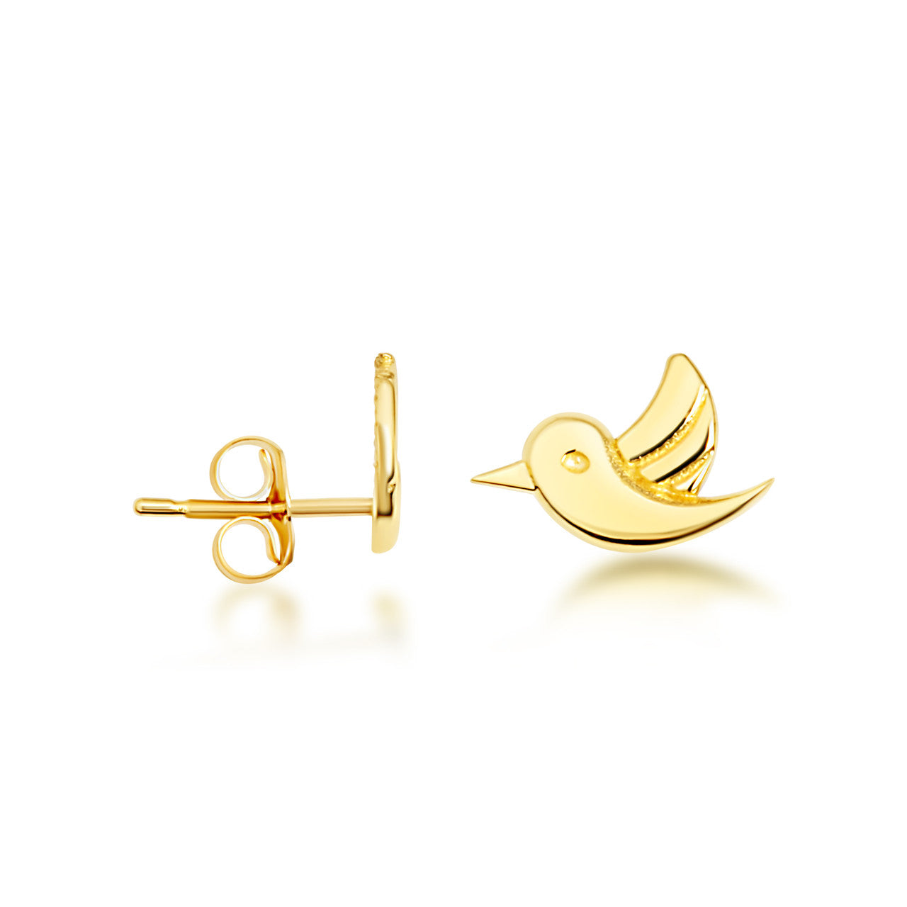Yellow Gold Bird Dove Stud Earrings