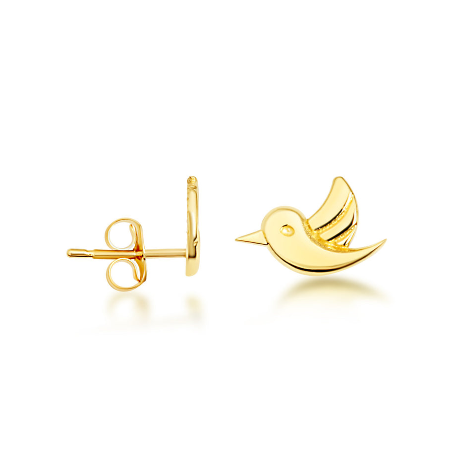 Yellow Gold Bird Dove Stud Earrings