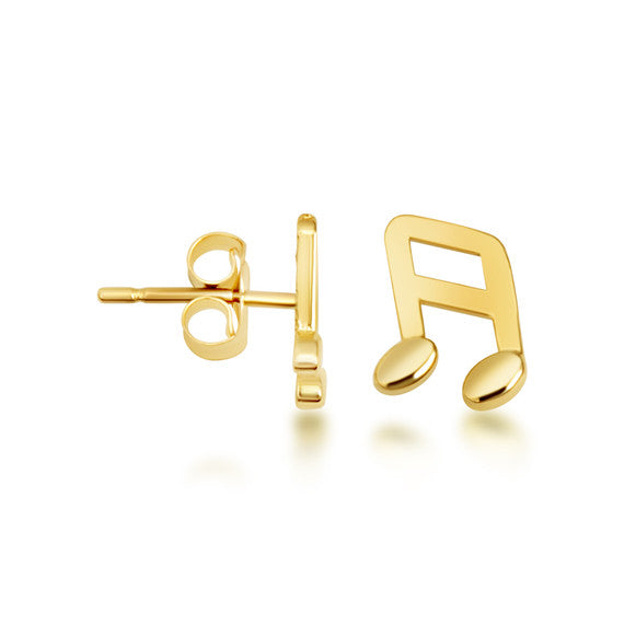 Yellow Gold Sixteenth Music Note Stud Earrings