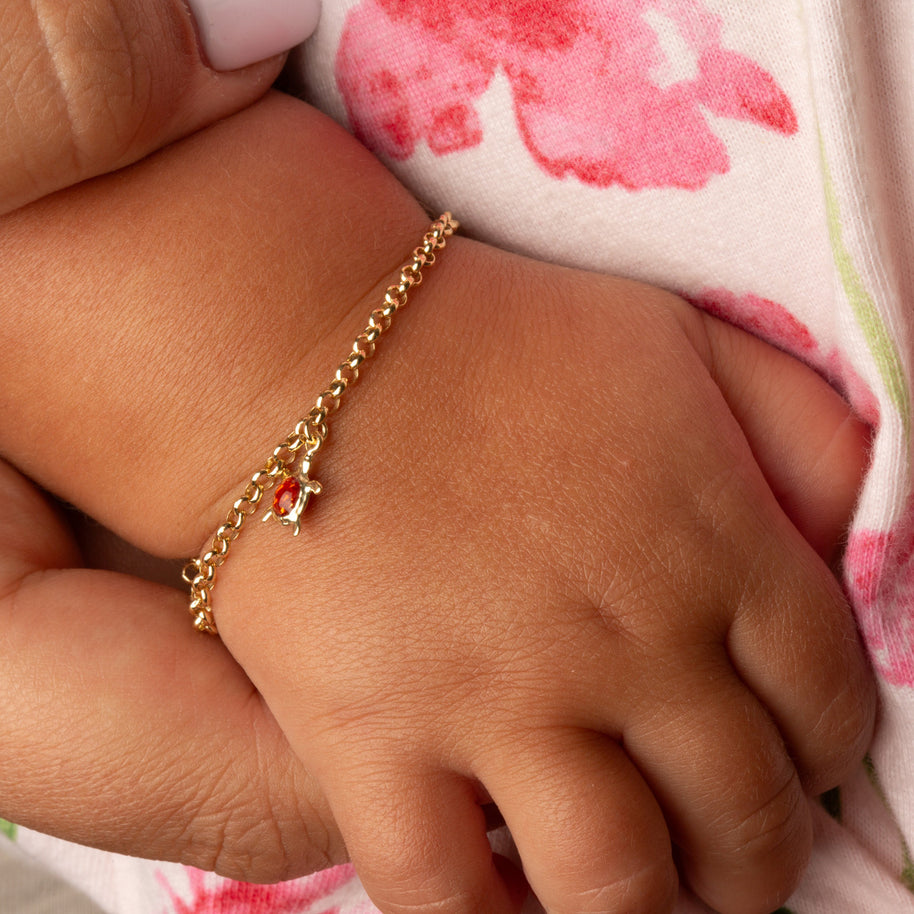 14K Yellow Gold Enamel Sea Turtle Ocean Baby Bracelet