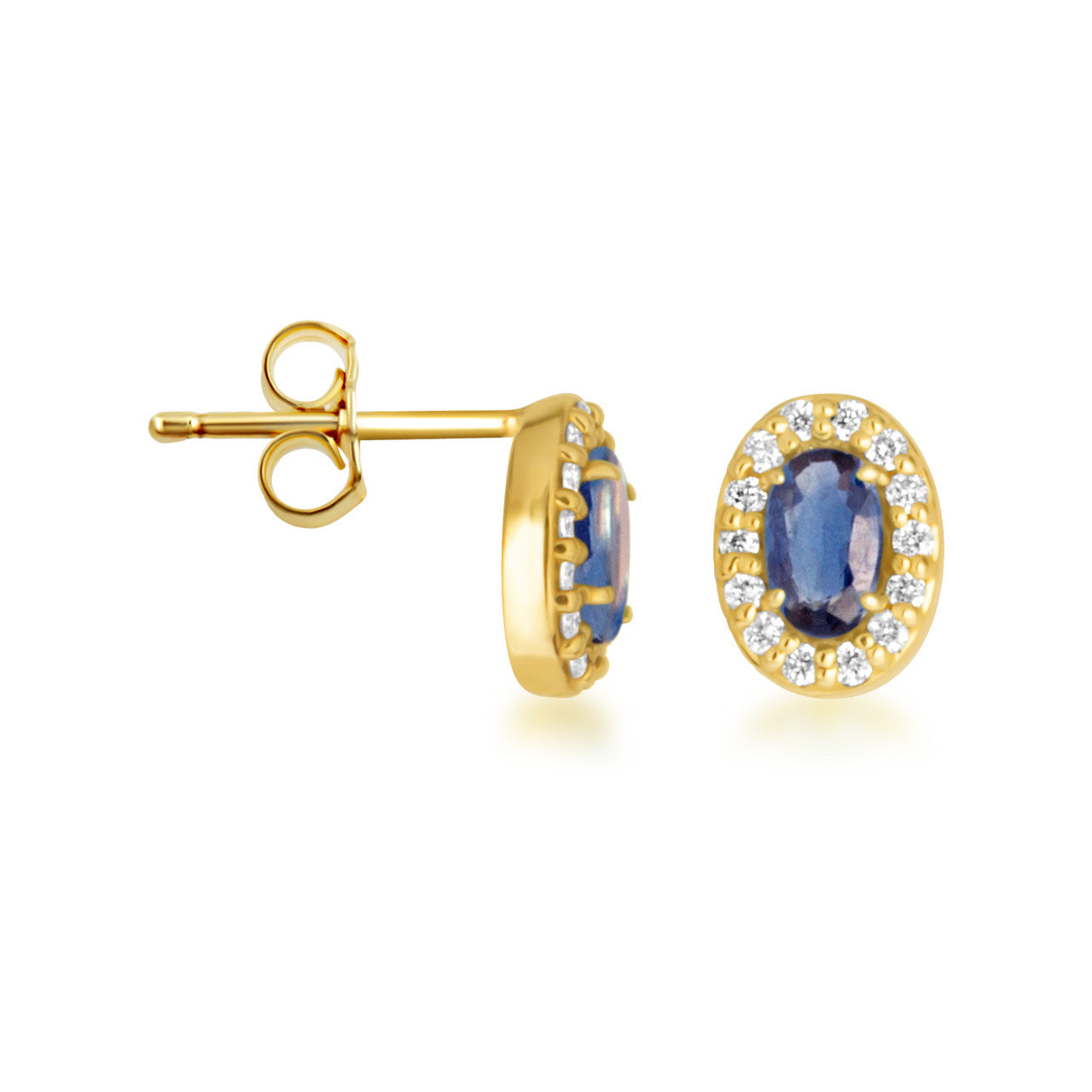 Gold Personalized Genuine Gemstone Halo Stud Earrings (Available in Yellow/Rose/White Gold)