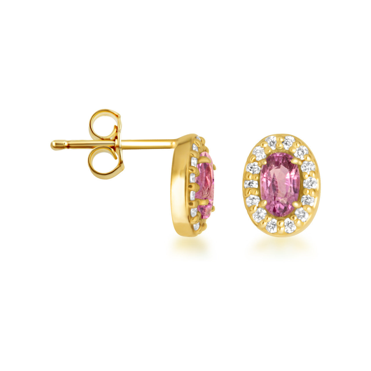 Gold Personalized Genuine Gemstone Halo Stud Earrings (Available in Yellow/Rose/White Gold)