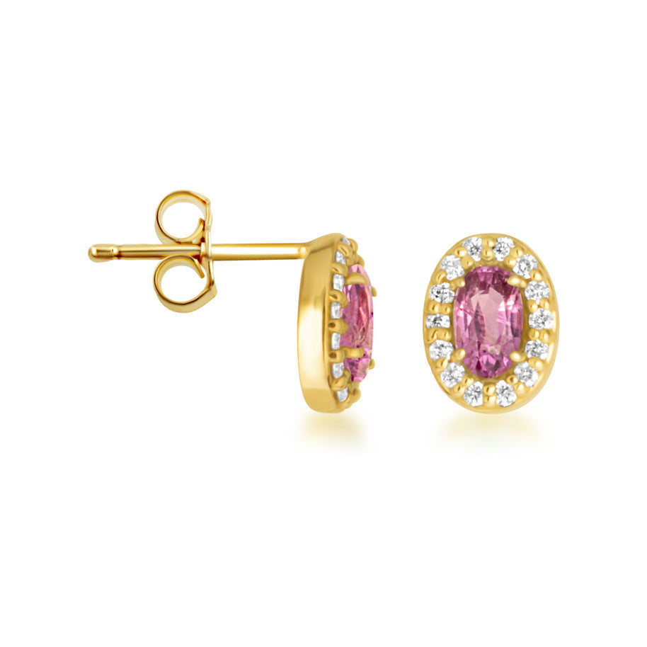 Gold Personalized Genuine Gemstone Halo Stud Earrings (Available in Yellow/Rose/White Gold)