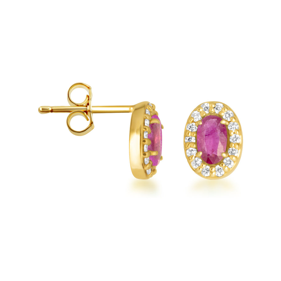 Gold Personalized Genuine Gemstone Halo Stud Earrings (Available in Yellow/Rose/White Gold)