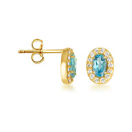 Gold Personalized Genuine Gemstone Halo Stud Earrings (Available in Yellow/Rose/White Gold)