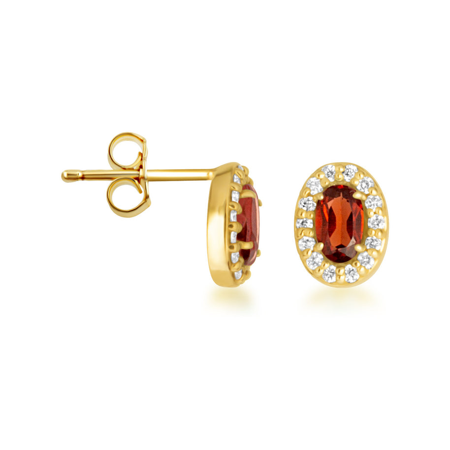 Gold Personalized Genuine Gemstone Halo Stud Earrings (Available in Yellow/Rose/White Gold)
