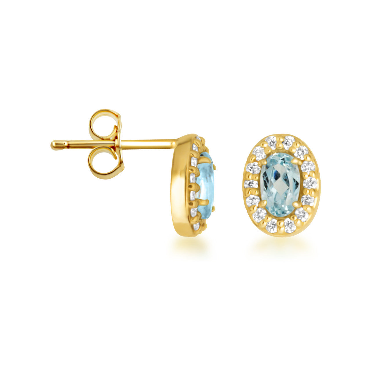 Gold Personalized Genuine Gemstone Halo Stud Earrings (Available in Yellow/Rose/White Gold)