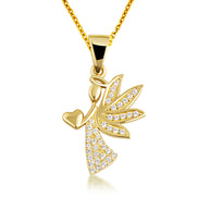 Gold Studded Guardian Angel Heart Pendant Necklace (Available in Yellow/Rose/White Gold)