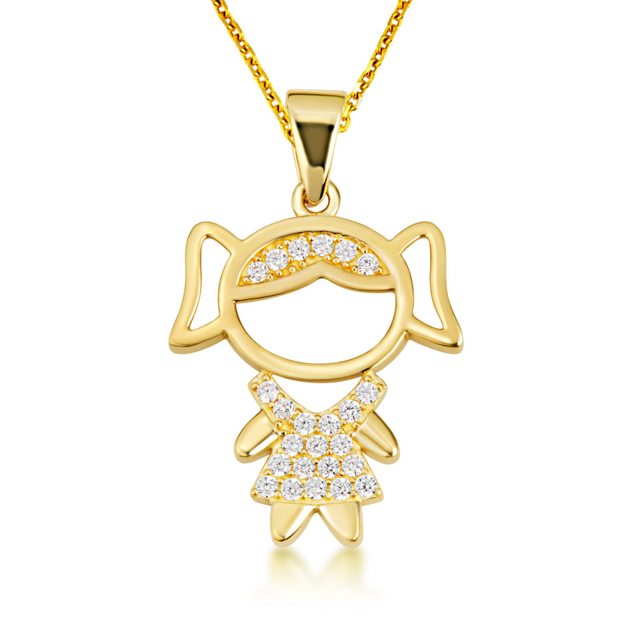 Gold Girl Silhouette Studded Pendant Necklace (Available in Yellow/Rose/White Gold)