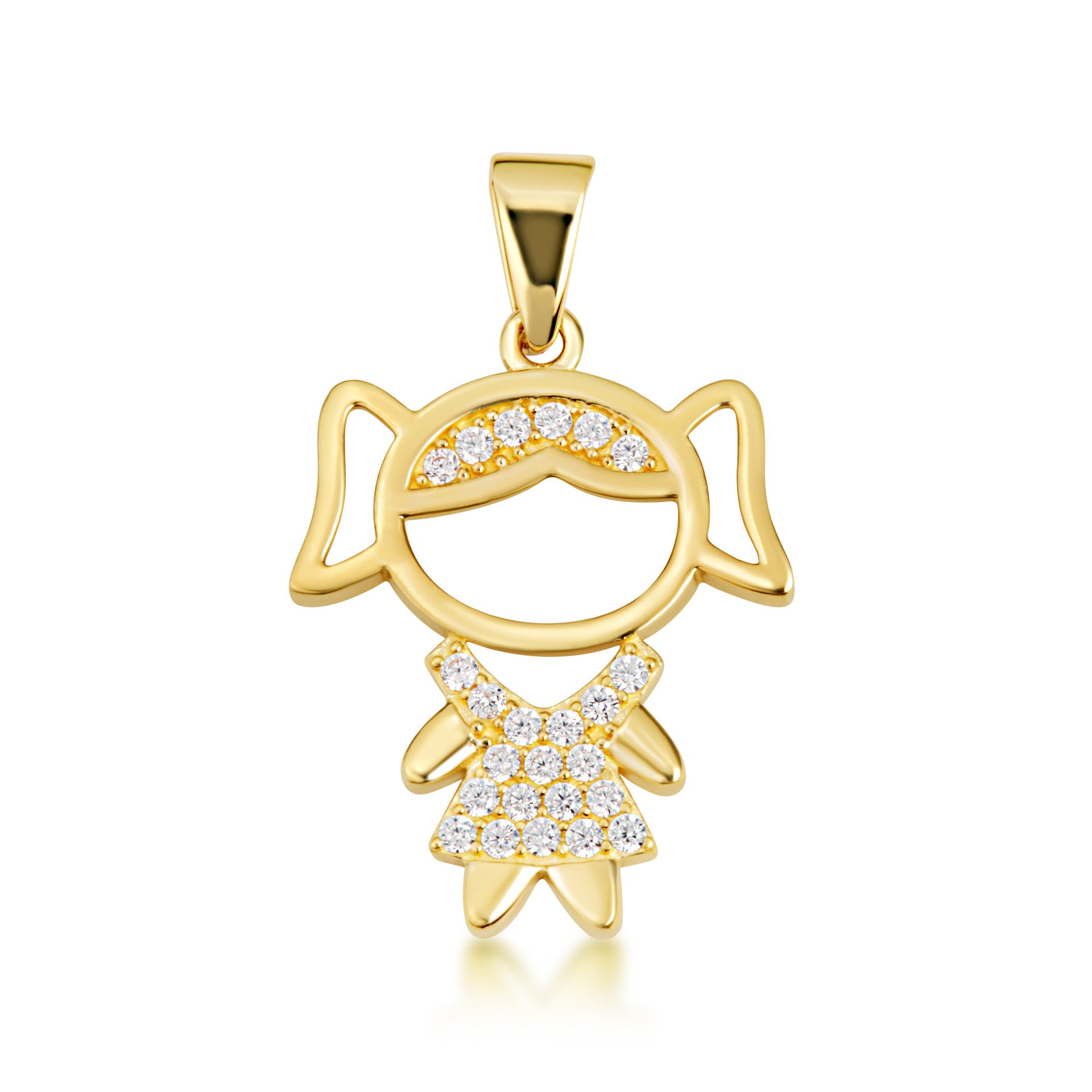 Gold Girl Silhouette Studded Pendant Necklace (Available in Yellow/Rose/White Gold)