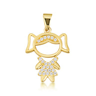 Gold Girl Silhouette Studded Pendant Necklace (Available in Yellow/Rose/White Gold)