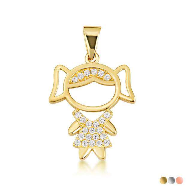 Gold Girl Silhouette Studded Pendant Necklace (Available in Yellow/Rose/White Gold)
