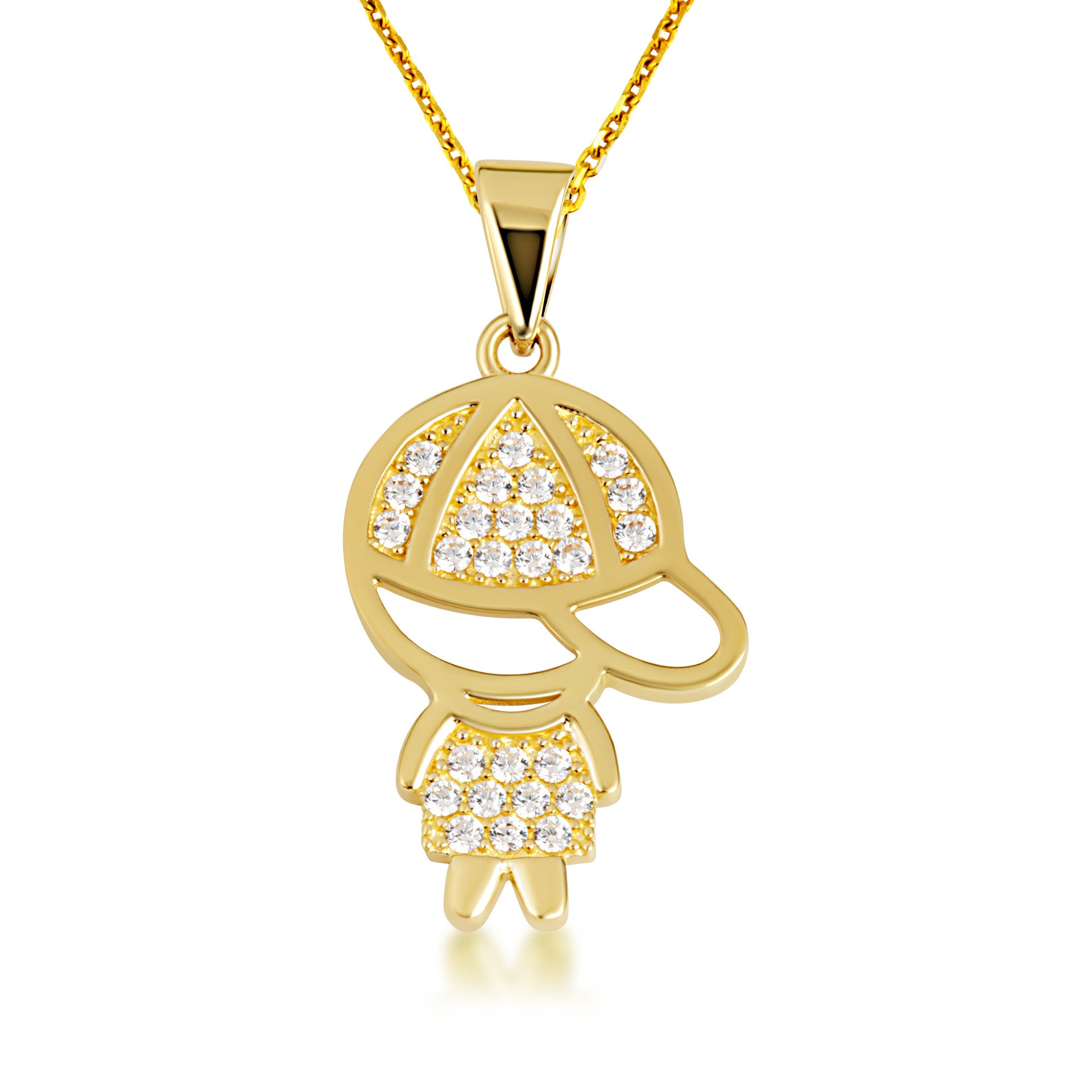 Gold Boy Silhouette Studded Pendant Necklace (Available in Yellow/Rose/White Gold)