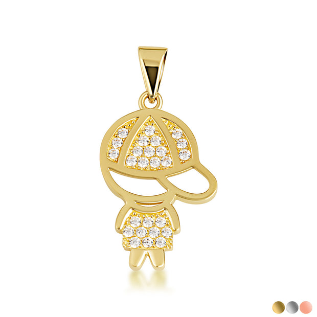Gold Boy Silhouette Studded Pendant Necklace (Available in Yellow/Rose/White Gold)