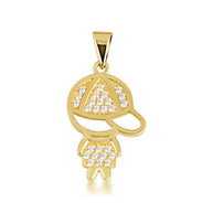 Gold Boy Silhouette Studded Pendant Necklace (Available in Yellow/Rose/White Gold)