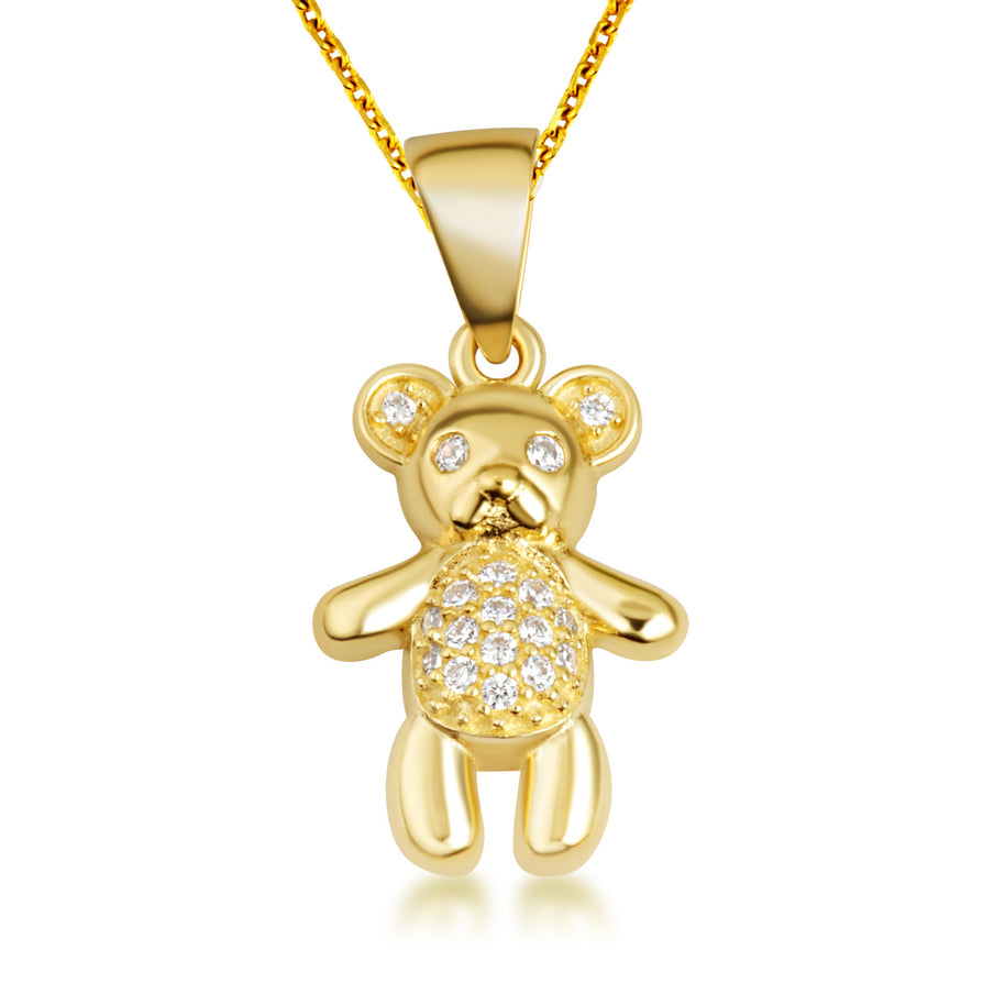 Gold Teddy Bear Studded Toy Pendant Necklace (Available in Yellow/Rose/White Gold)