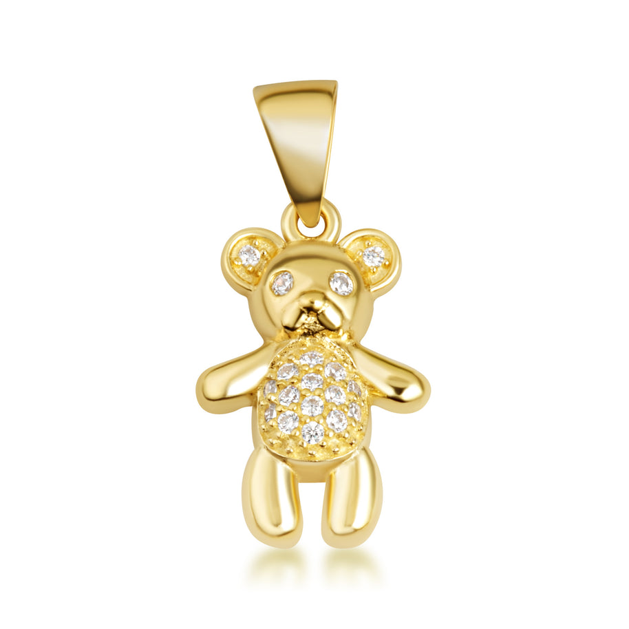 Gold Teddy Bear Studded Toy Pendant Necklace (Available in Yellow/Rose/White Gold)