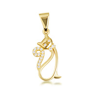 Gold Cat Silhouette Studded Pendant Necklace (Available in Yellow/Rose/White Gold)