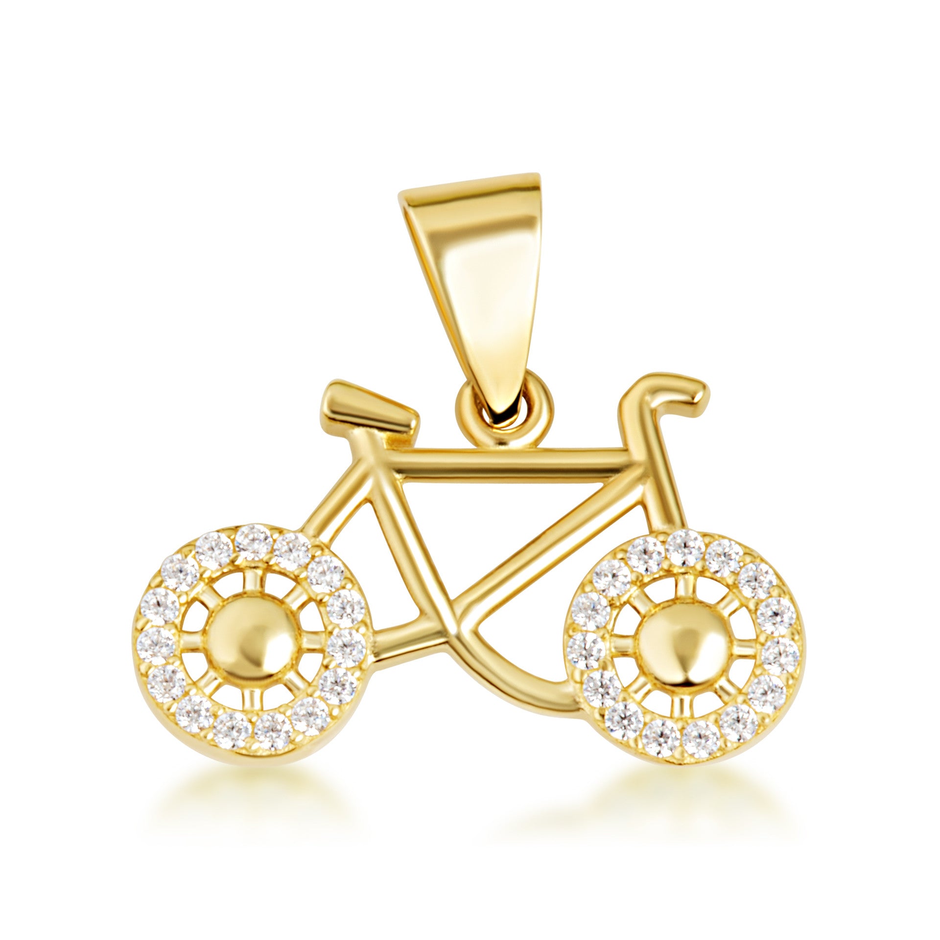 Gold Bicycle Sports Studded Cycling Pendant Necklace (Available in Yellow/Rose/White Gold)