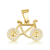 Gold Bicycle Sports Studded Cycling Pendant Necklace (Available in Yellow/Rose/White Gold)