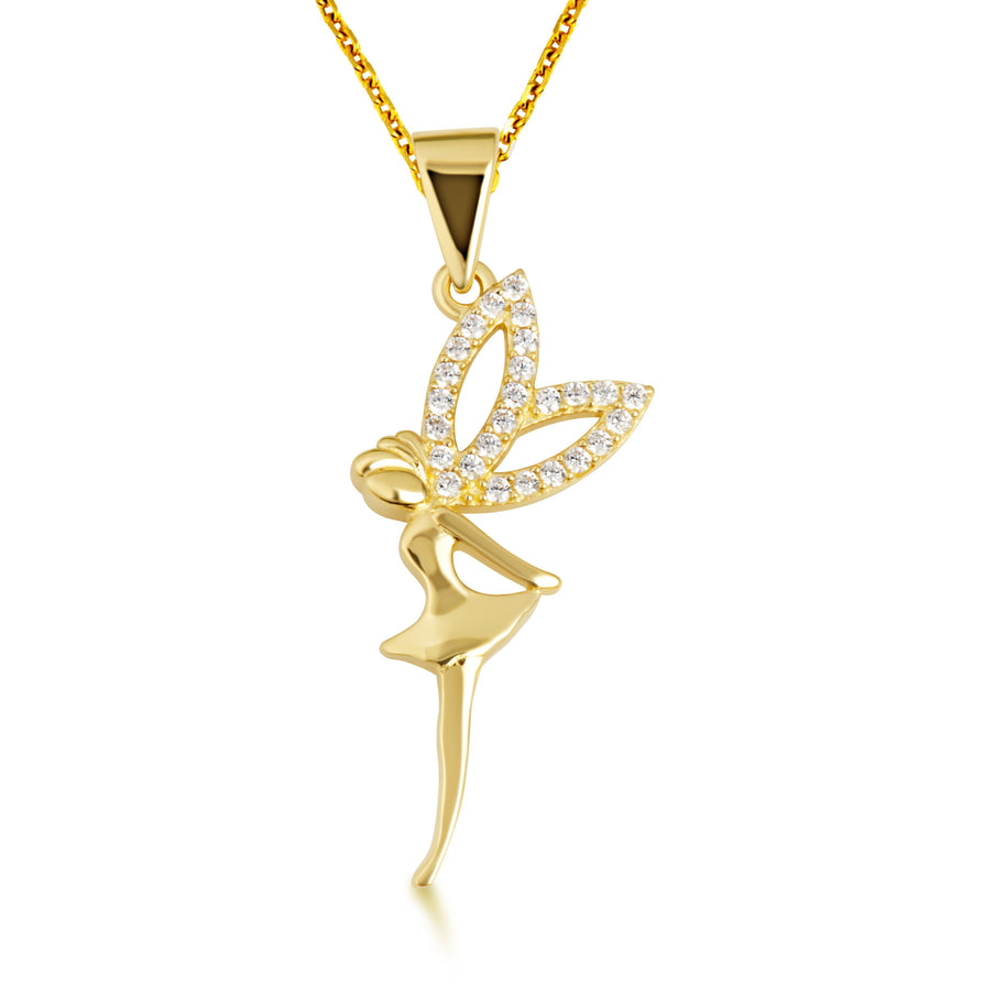 Gold Mystical Fairy Studded Pendant Necklace (Available in Yellow/Rose/White Gold)