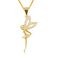 Gold Mystical Fairy Studded Pendant Necklace (Available in Yellow/Rose/White Gold)