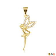 Gold Mystical Fairy Studded Pendant Necklace (Available in Yellow/Rose/White Gold)