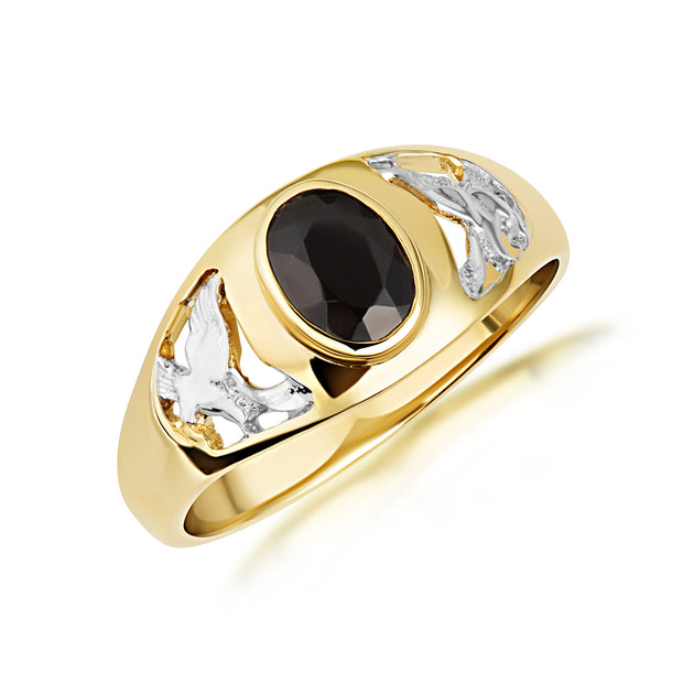 Two-Tone Gold Black Onyx Gemstone Eagle Ring (Available in Two-Tone Yellow/White Gold)