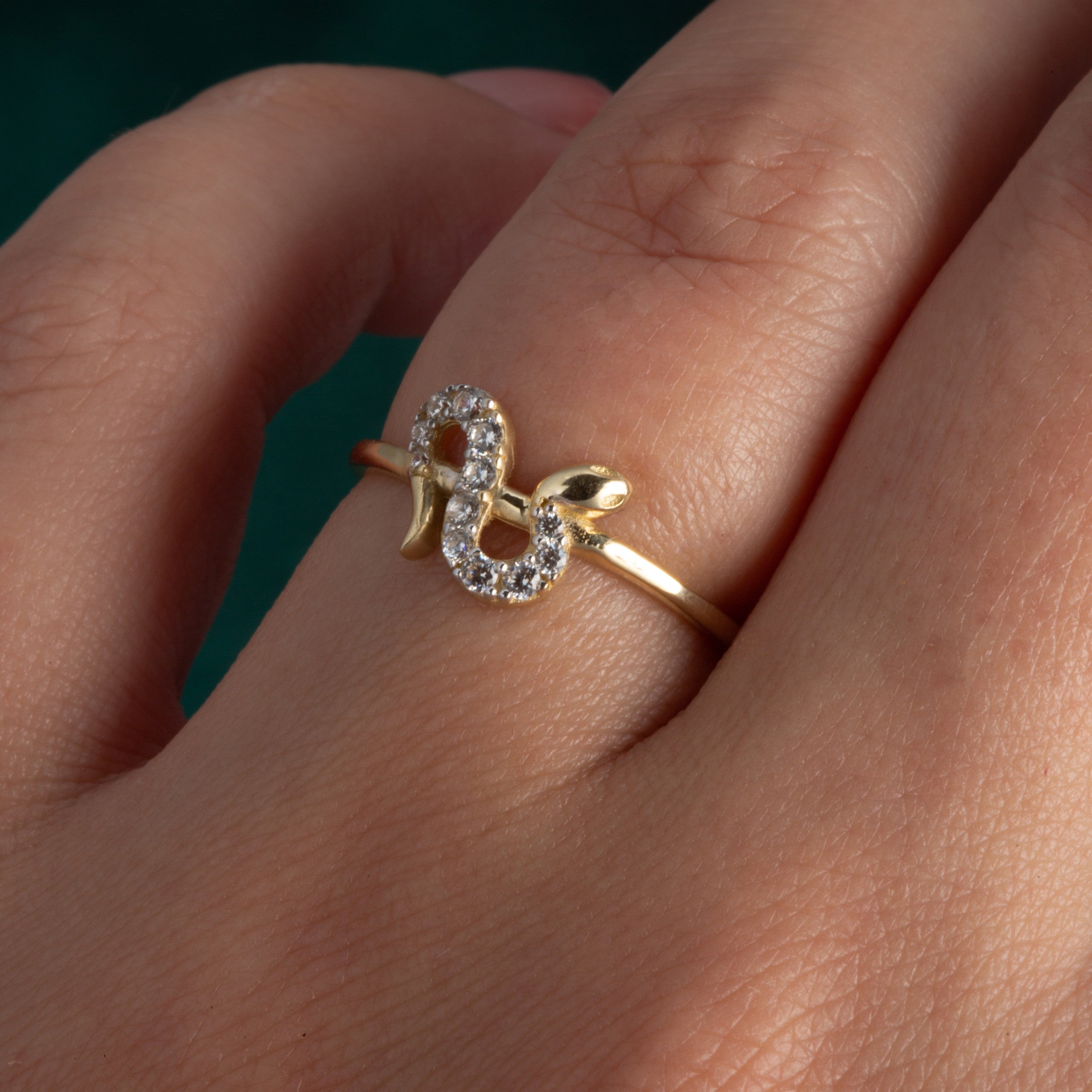 14K Yellow Gold Cubic Zirconia Snake Ring