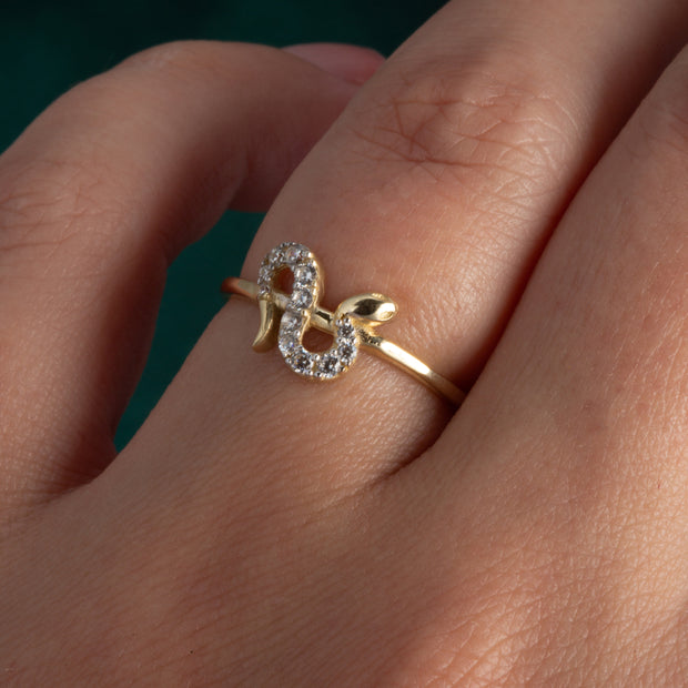 14K Yellow Gold Cubic Zirconia Snake Ring