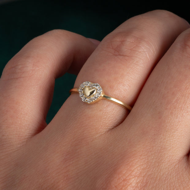 14K Yellow Gold Cubic Zirconia Heart Ring