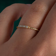 14K Yellow Gold Pave Set Cubic Zirconia Rope Twist Band Ring
