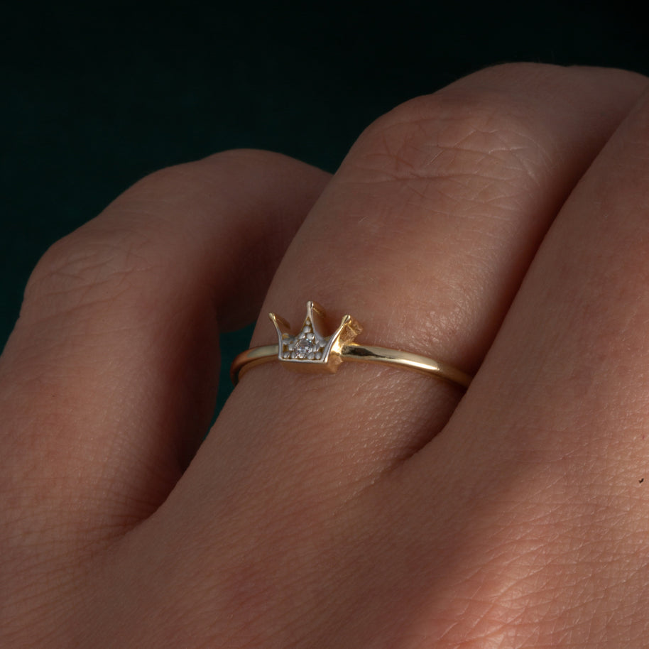14K Two-Tone Gold Cubic Zirconia Crown Ring