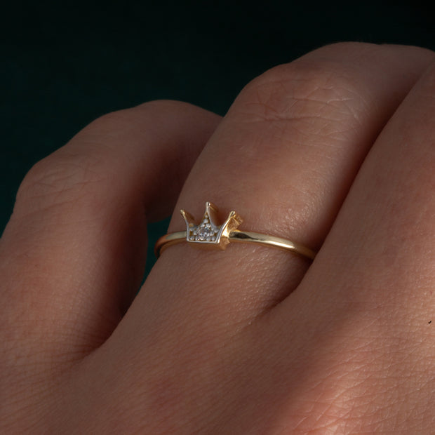 14K Two-Tone Gold Cubic Zirconia Crown Ring