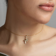 Gold Studded Guardian Angel Heart Pendant Necklace (Available in Yellow/Rose/White Gold)