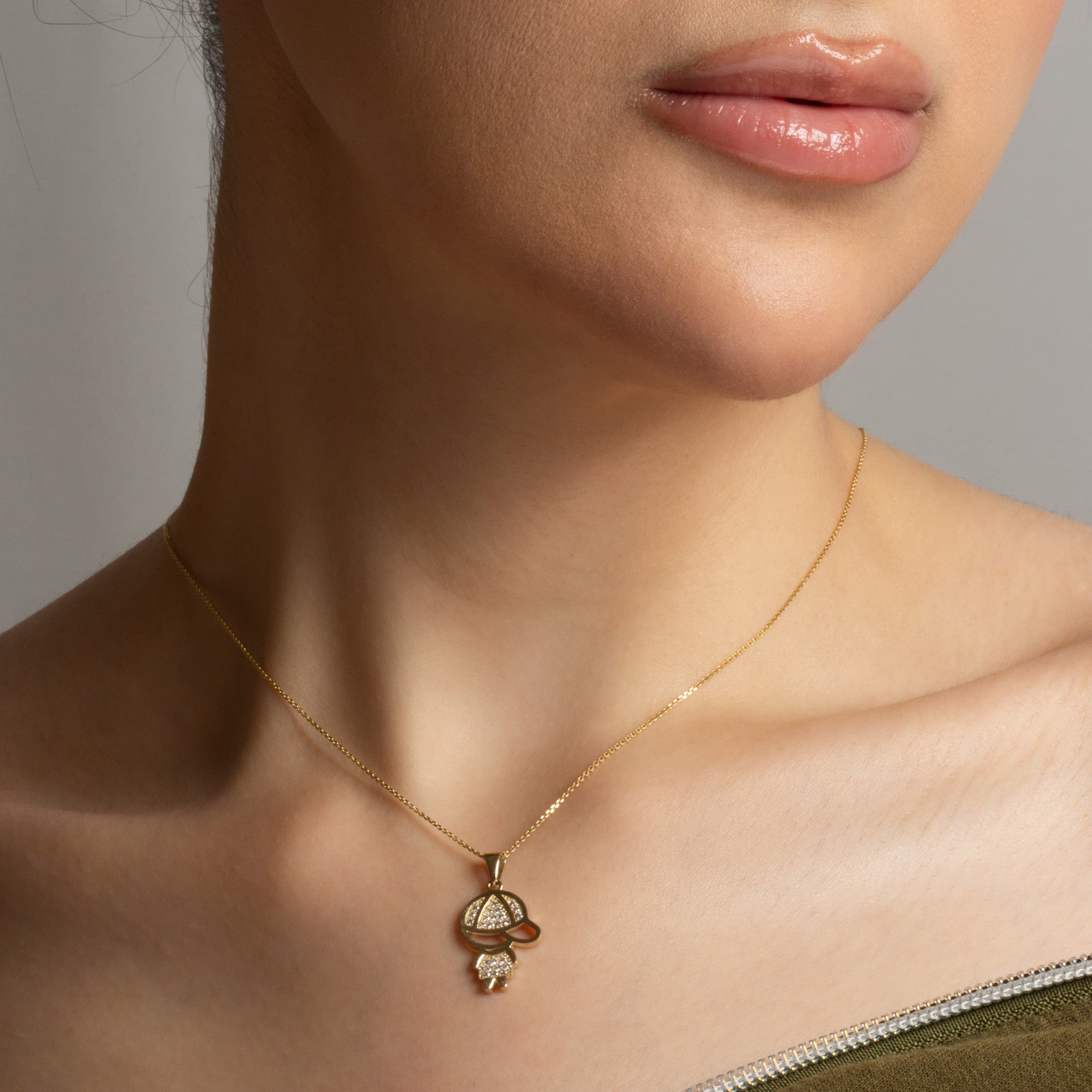 Gold Boy Silhouette Studded Pendant Necklace (Available in Yellow/Rose/White Gold)