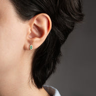 Gold Personalized Genuine Gemstone Halo Stud Earrings (Available in Yellow/Rose/White Gold)