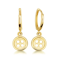 Yellow Gold Button Drop Huggie Hoop Earrings