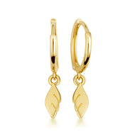 Yellow Gold Angel Wings Drop Huggie Hoop Earrings