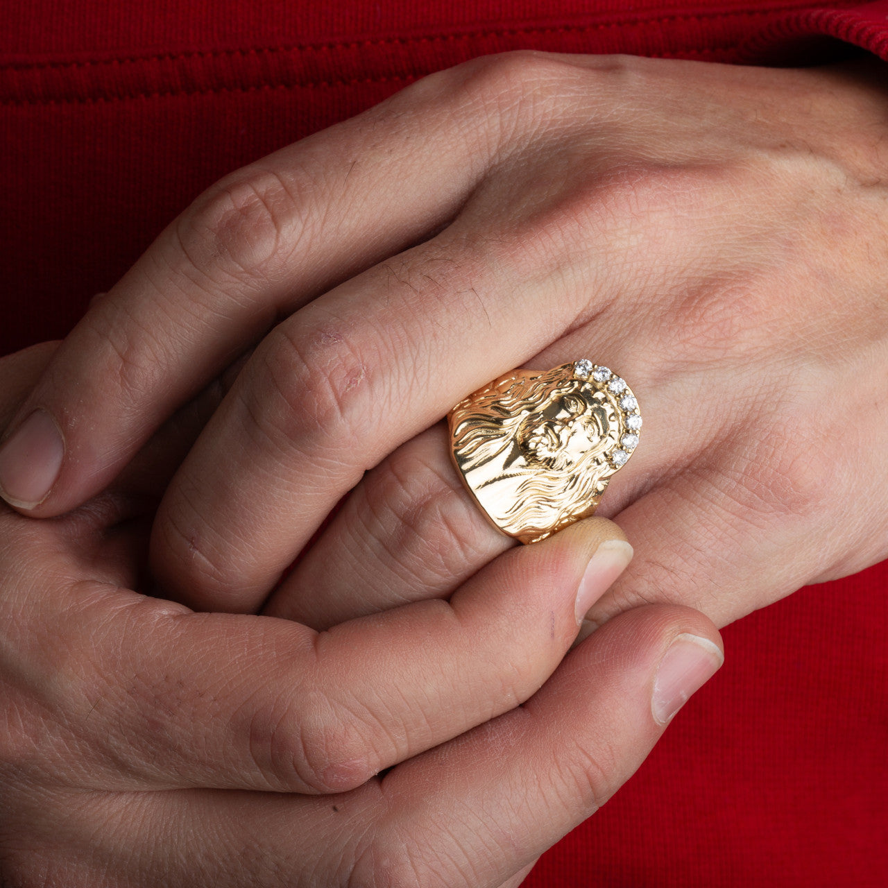 Gold Cubic Zirconia Jesus Christ Crown of Thorns Nugget Ring (Available in Small/Large & Yellow/Rose/White Gold)