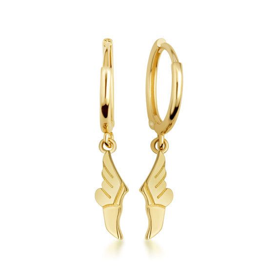 Yellow Gold Achilles' Heel Drop Huggie Hoop Earrings