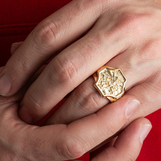 Gold Saint Michael Archangel Crest Signet Ring (Available in Yellow/Rose/White Gold)