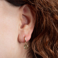 Yellow Gold Button Drop Huggie Hoop Earrings