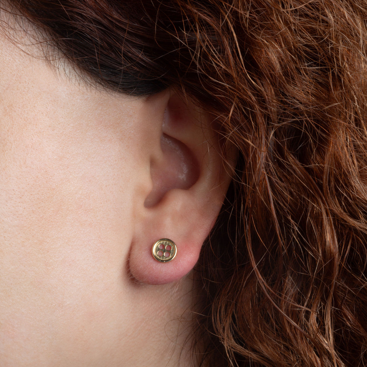 Yellow Gold Button Stud Earrings