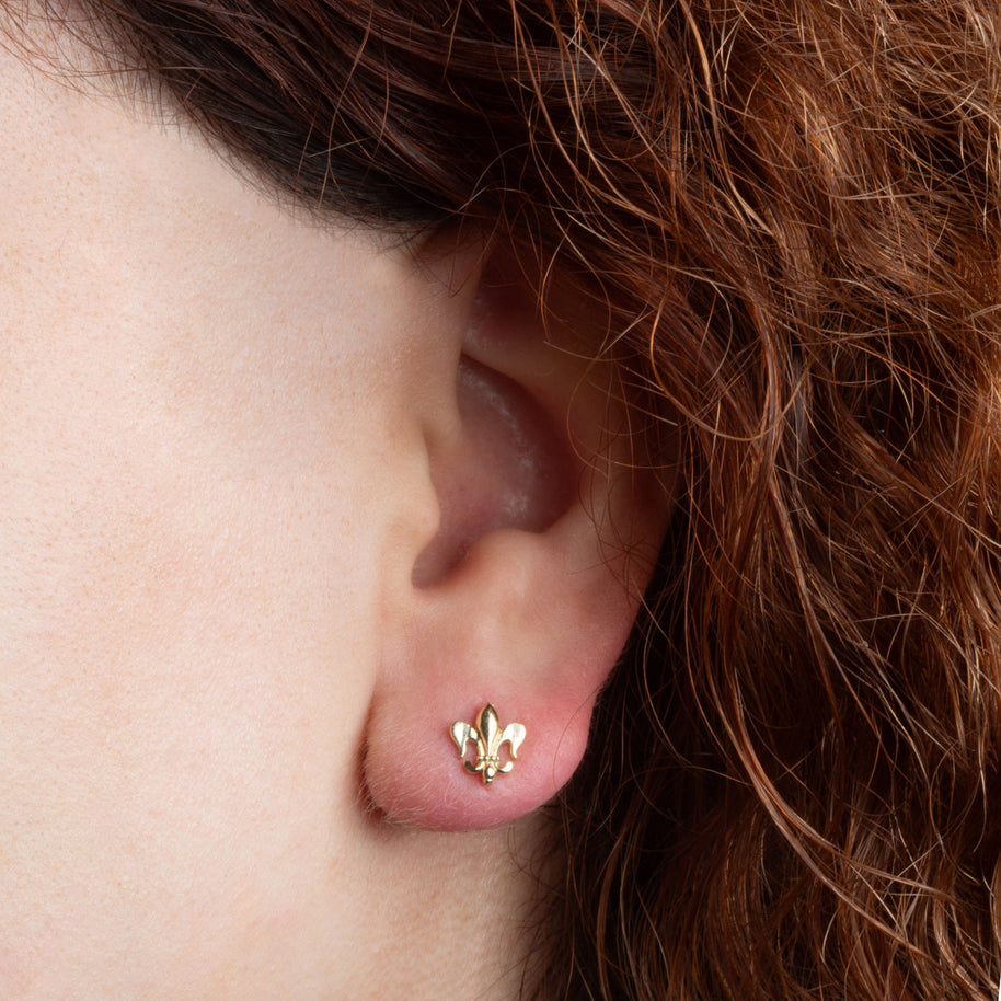 Yellow Gold Fleur-de-Lis French Stud Earrings
