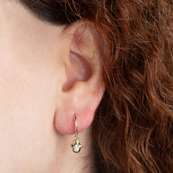 Yellow Gold Hamsa Hand Of Protection Drop Huggie Hoop Earrings