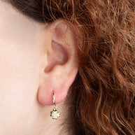 Yellow Gold Lucky Irish 4 Leaf Clover Drop Huggie Hoop Earrings