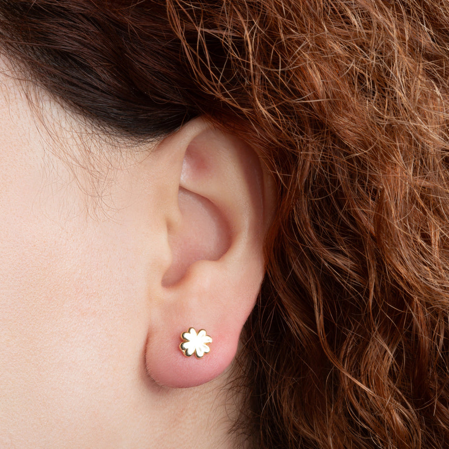 Yellow Gold Lucky Irish 4 Leaf Clover Stud Earrings