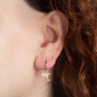 Yellow Gold Martini Lime Cocktail Drop Huggie Hoop Earrings