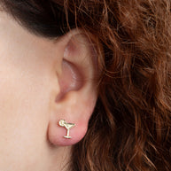Yellow Gold Martini Lime Cocktail Stud Earrings